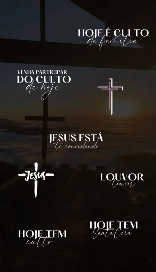 Story de convite para o culto com figurinhas aplicadas sobre uma foto escura